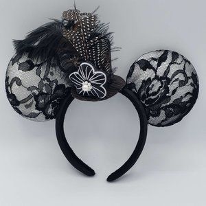 Mickey Minnie Mouse Ears Hat Headband - lace, feathers, mini top hat